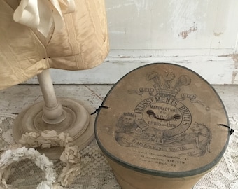 Antique French Hat Box with Beaver Top Hat