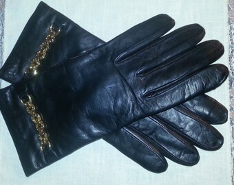 Guantes de cuero vintage, cachemira guarnición, Italia, guantes de cuero vintage, guantes vintage, talla 8 guantes, guantes de cuero