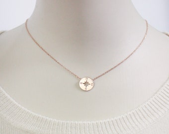Rose Gold Compass Necklace, sterling silver compass necklace,disk necklace, compass jewelry, nautical necklace, sterling silver necklace