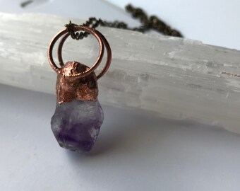 Amethyst and copper electroformed necklace