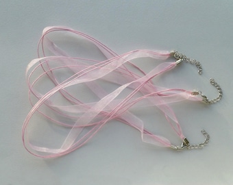 Pink set of 3 organza Ribbon cord necklaces
