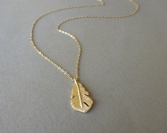 Delicate Gold Necklace, Dainty Gold Necklace Gold Feather Necklace Jewelry Gift Simple Gold Necklace Long Gold Necklace Jewelry Gift For Her