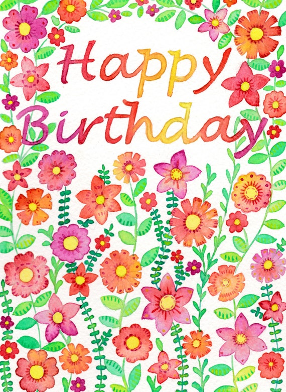 Happy Birthday Wild Flowers A5 Greeting Card