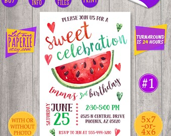 Watermelon Invitation, Sweet celebration, One in a Melon Invitation, Watermelon Birthday Invitation, Watermelon Party, 1st, 2nd 3rd birthday