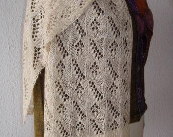 Hand knitted handspun lace shawl, lace scarf, lilly of the valley, silk, baby camel down, traditional, estonian lace, wedding shawl