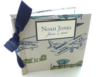 Personalized Album / Baby boy album / Airplane album / Scrap book album / Shower gift - 8x8 size choose your own ribbon color