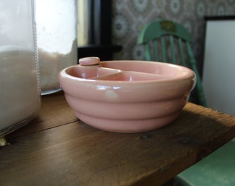 Vintage Pink Baby Food Bowl, Baby Food Warming Dish, Ceramic Baby Food Warming Bowl with Ceramic Cap, Divided Baby Food Warming Dish