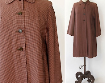 vintage 1950s overcoat <> 1950s houndstooth jacket <> 50s lightweight coat <> 1950s raincoat <> houndstooth coat <> 1950s duster