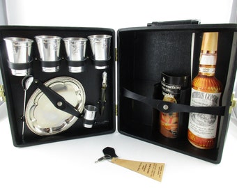 An 'Ever-Ware' Traveling Bar - 'Trav-L-Bar' With Key - Faux Leather Case - Stainless Accessories - Complete Bar Set For Travel