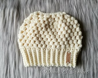 Crochet Adult Messy Bun Hat, Messy Bun Hat, Messy Man Bun Hat, Pony Tail Hat, Messy Bun Toque, Claire Messy Bun, Claire Messy Bun Hat