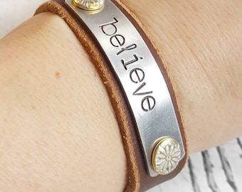 Leather Cuff, Leather Bracelet, Cuff Bracelet, Leather Wristband, Leather Jewelry, Brown Leather Cuff, Women Bracelet, Hand Stamped Cuff