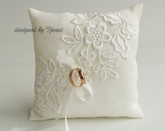 Ring bearer pillow with embroidered lace-ivory ring bearer, ring cushion, ready to ship