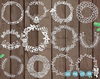 12 Christmas Blank Circle Monogram Wreath Frames SVG Bundle SET 2! | svg cut files | present, elf | Holly Wreath | Cutting Files | Cricut