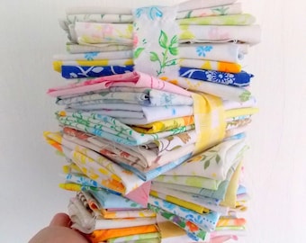Vintage Sheet Scraps / 6 Ounces / Scrap Pack / Quilting Fabrics