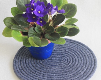 Coiled Rope Mat / Coiled Clothesline Placemat / Hot Pad / Trivet / Denim Blue Oval Coiled Mat by PrairieThreads