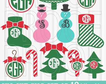 Christmas Monogram SVG Files Set of 12 cut files includes svg/png/jpg formats Commercial use snowman svg tree svg {monograms not included}