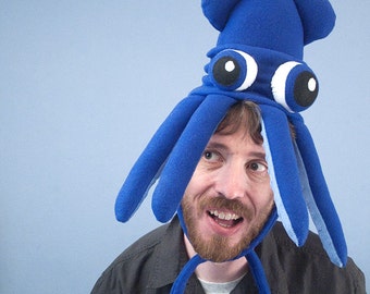 The Guild Squidhat - Small Fleece Squid Hat - Blue with Bulgy Eyes