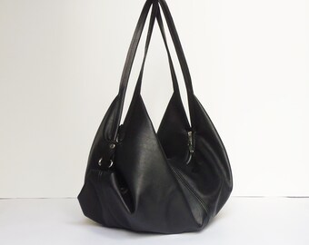 Black leather bag - Soft leather bag - Slouchy leather bag - Convertible purse - Leather Handbag - DeLUNA bag