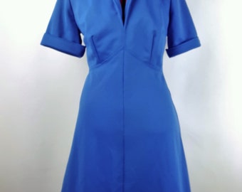 Vintage 1960's Dress Classic Collar A-Line Short Sleeve Blue