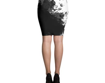 Black Splash on White RegiaArt Pencil Skirt