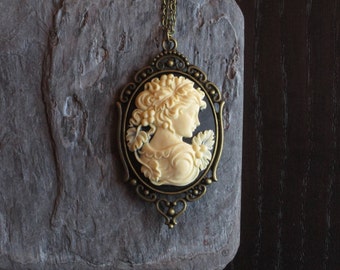 Black cameo necklace, Greek cameo necklace, classic cameo necklace, long necklace, cameo jewelry, holiday gift ideas, gift ideas for mom
