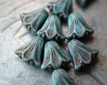 Artisan BlueTulips, Flower Beads, Czech Beads, Beads, 10-5