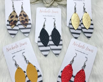 Layered Stripe Genuine Leather Earrings