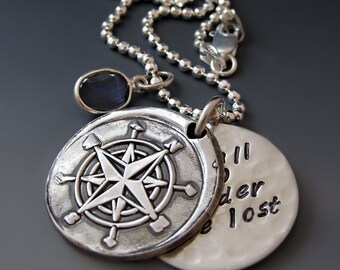 Fine & Sterling Silver Compass Necklace / Not All Who Wander Are Lost Necklace / Wander Lust Necklace / Graduation Gifts / Gifts for Her