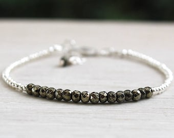 Bracelet 925 sterling silver beads and pyrite gemstones