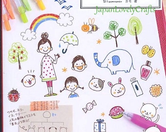 Easy Drawing for Journal, Planner, Japanese Ball Point Pen Drawing Book, Kawaii Doodle, Easy Illustration Tutorial, Art Technique, B1740