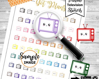 TV Planner Stickers, Printable TV Stickers, Printable Stickers, Television Planner Stickers, Kawaii TV Stickers, Erin Condren Stickers