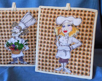 Le Chef Pot Holders tan check