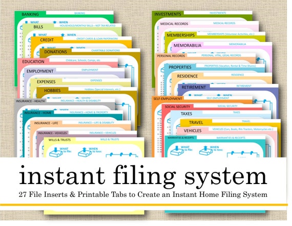 Printable Instant Filing System 27 File Cards/Index