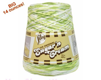 KEY LIME PIE 14oz Sugar N Cream yarn Cotton Yarn, Cotton Cone Yarn, Green variegated Cotton Yarn, Lily Sugar N Cream cotton yarn Lily >