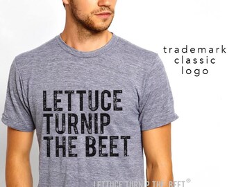 Lettuce turnip the beet ® OFFICIAL SITE trademark brand - classic heather grey t shirt with distressed logo - funny, crossfit, music