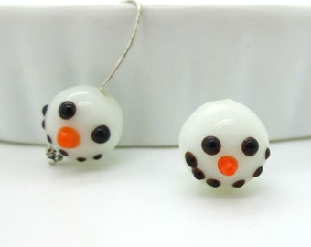 Snowman Round Lampwork Charm, 16mm