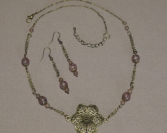 Beads purple tourmaline necklace and earrings set