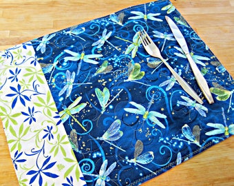 Quilted Placemats, Dragonfly Placemats, Dragonfly Decor, Fabric Placemats, Blue Placemats, Bug Decor, Dragonflies, Modern Placemats