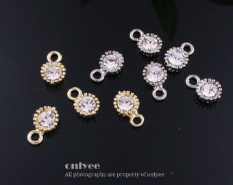 12pcs-9mmX5.20mmGold,Rhodium plated Cubic zirconia Round Drop Charm-Clear(M323)