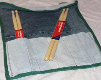 Up-cycled, Denim drumstick/knitting needle roll