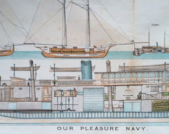 1886 Our Pleasure Navy - Original Antique print - Sailing Ships