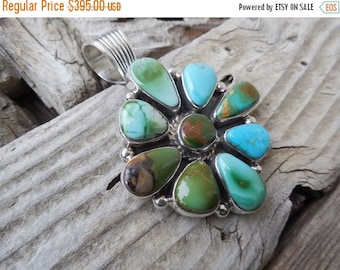 ON SALE Beautiful turquoise pendant handmade and signed in sterling silver 925 by a Navajo silversmith