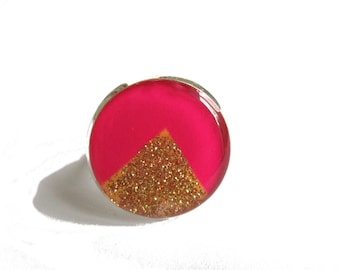 PINK RING - geometric ring - gold triangle - Glitter Ring - TRIANGLE ring