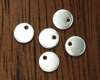 8 of 925 Sterling Silver Round Disc Tag Charms 6 mm. :th1463