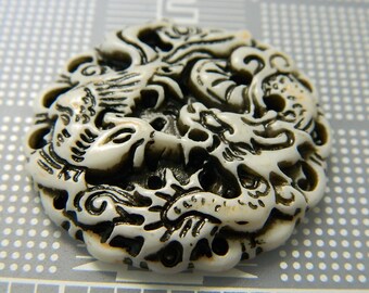 Ethnic Tribal Yak Bone Dragon and Pheonix Pendant - Bone Pendant Cross Tribal Pendant