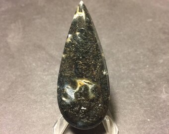 75 x 31 x 6 mm Natural Marfa Plume Agate Gemstone Cabochon. Handcrafted in USA.