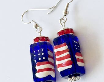 Red white and blue earrings, July 4 earrings, patriotic earrings, American flag earrings, Independence Day earrings
