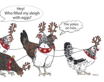 Humorous Christmas Card, Chicken Christmas Card, Funny Hen Card, Blank Inside