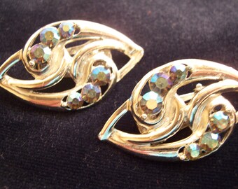 Vintage AB Aurora Borealis Glass Rhinestone Earrings