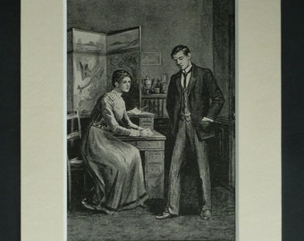 1906 Antique Print of a Man and Woman, Edwardian Fashion Decor, Available Framed, Edwardian Art, Study Wall Art Edwardian Gentleman and Lady